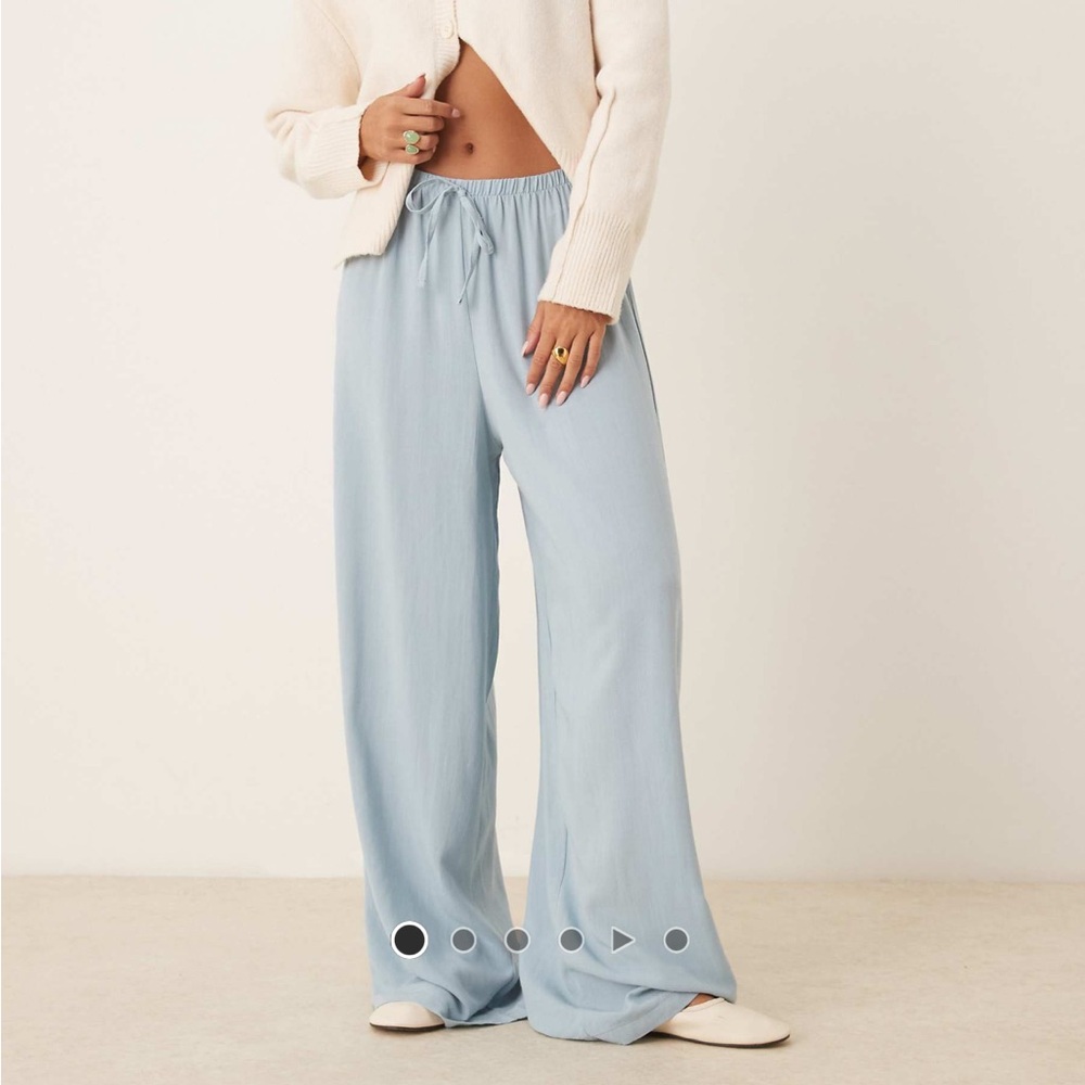 Linen Blend Pull-On Pants in Dusky Blue